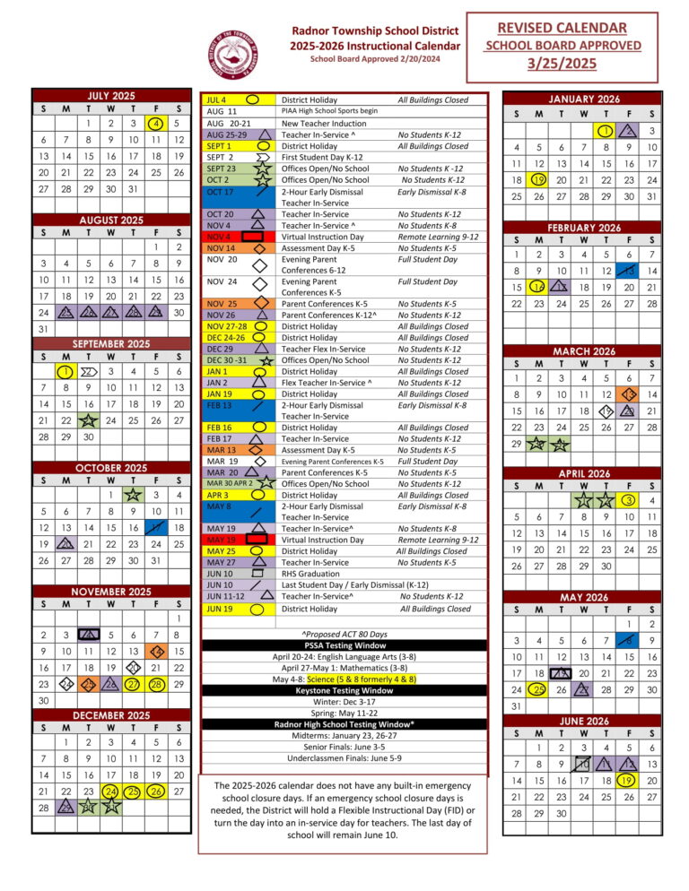 Radnor Township School District Calendar 2526 [PDF] REVISED EduCounty