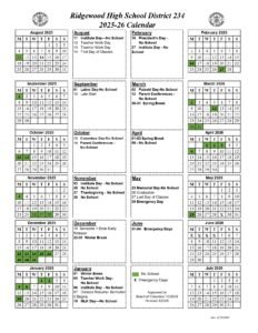 Ridgewood High School District 234 calendar 25-26