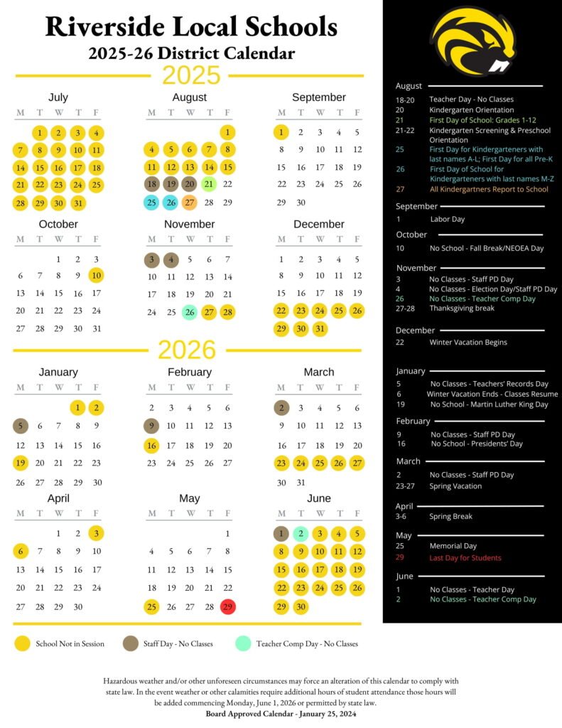 Riverside Local Schools calendar