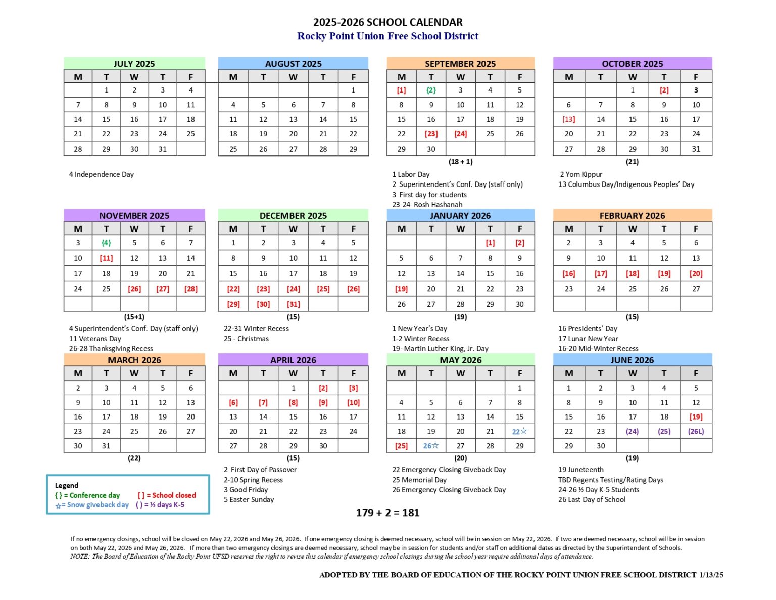 Rocky Point UFSD calendar 25 26 REVISED EduCounty