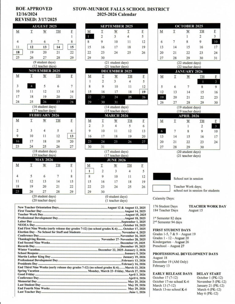 Stowmunroe falls school district Calendar Revised [PDF] 2526 EduCounty