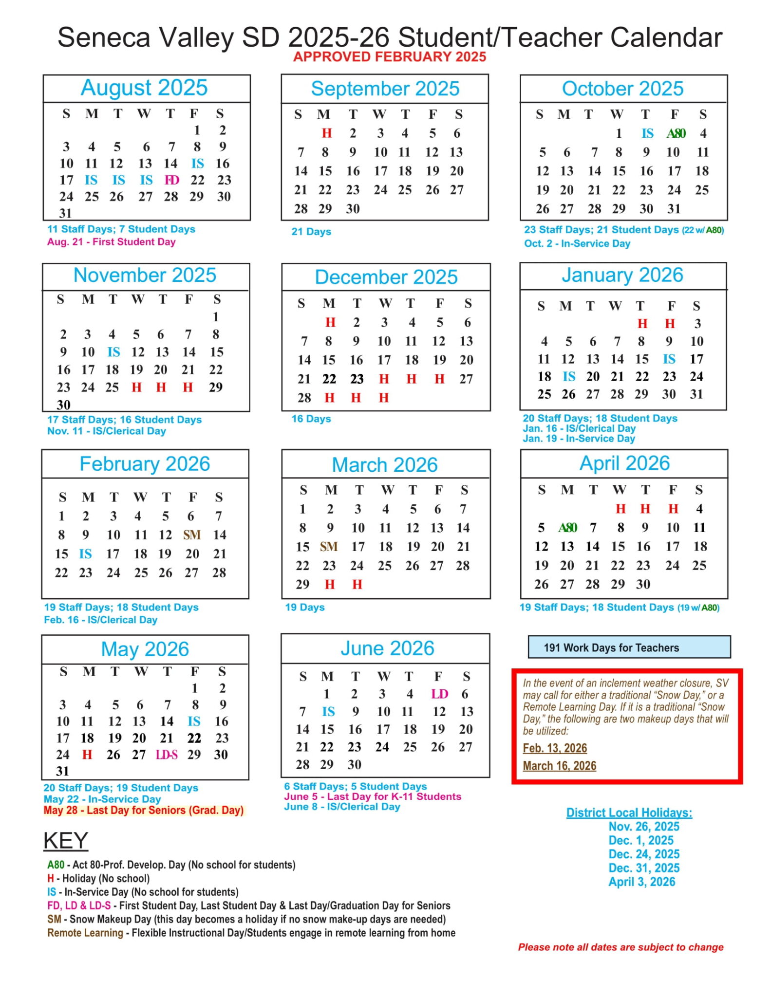 Seneca Valley School District Calendar 2526 rev EduCounty