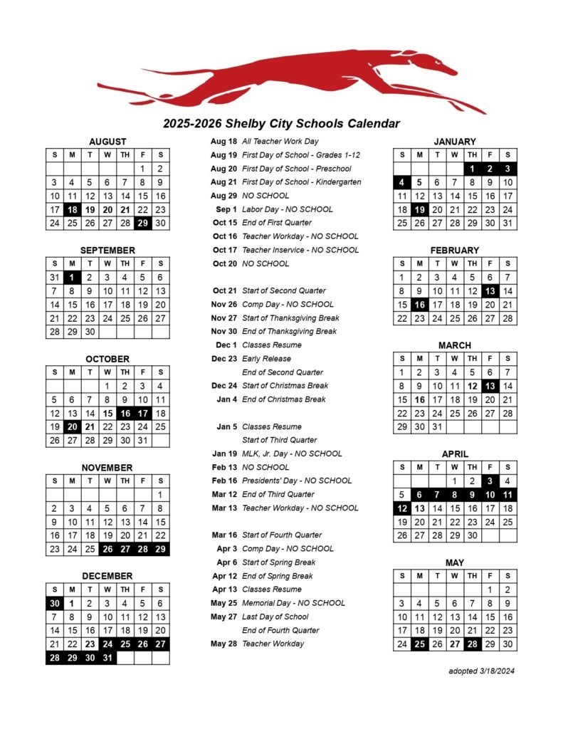 Shelby City Schools calendar