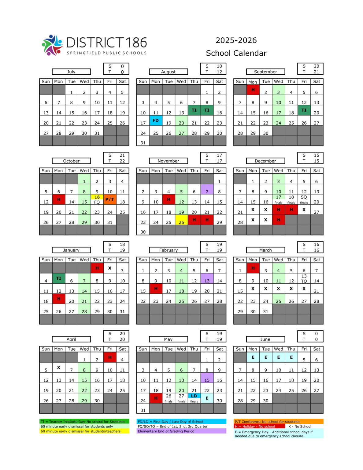Springfield Public District 186 Calendar 25 26 revised EduCounty