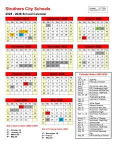 Struthers City School District Calendar