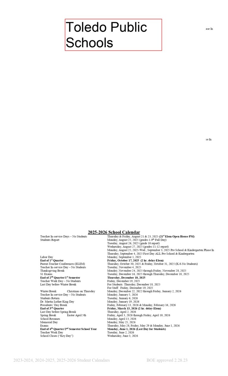 Toledo Public Schools Calendar 2526 Revised [PDF] EduCounty