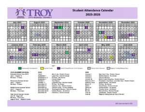 Troy City School District calendar