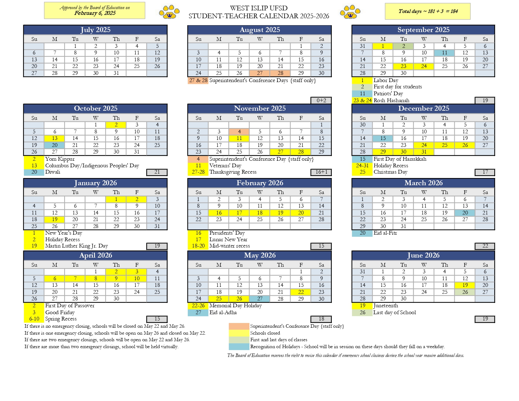 WEST ISLIP UFSD School Calendar 25 26 Revised EduCounty west-islip-ufsd-school-calendar-25-26-revised-educounty