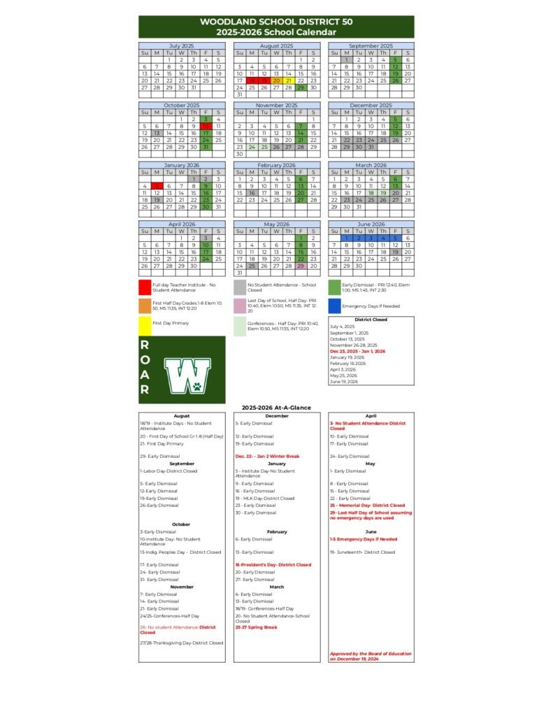 Woodland School District 50 calendar