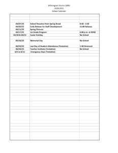 Wilmington District 209U calendar