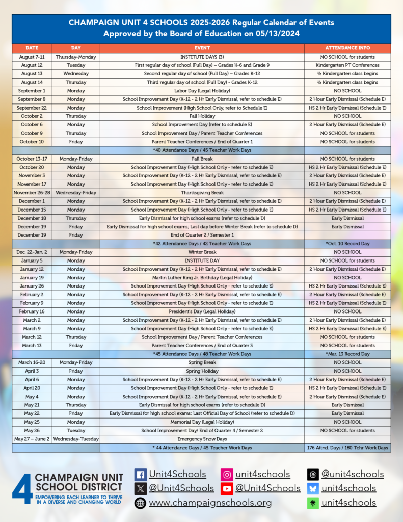 Champaign Unit 4 School Calendar 2526 revised EduCounty