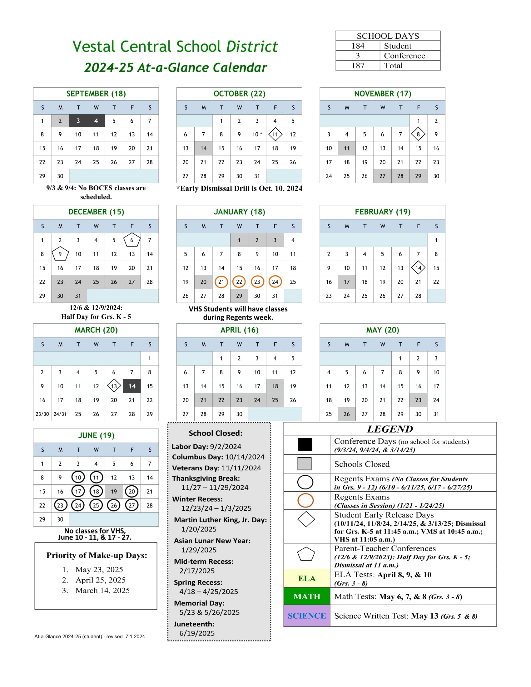 Vestal csd Central School District Calendar 2425 revised pdf EduCounty