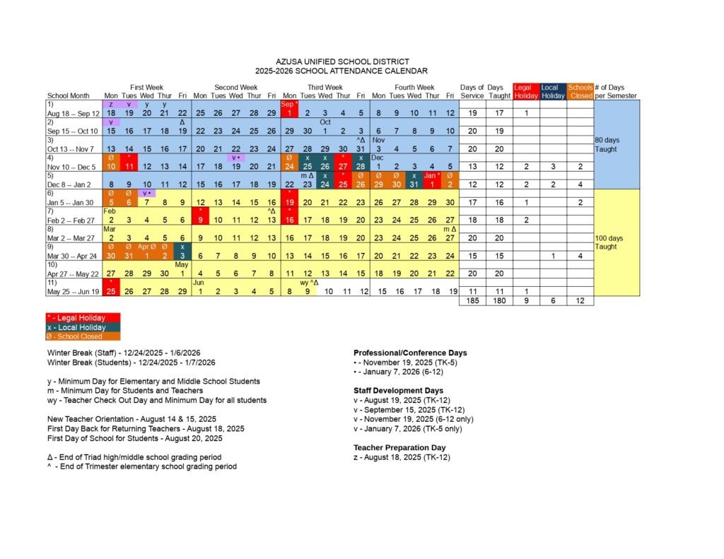 AZUSA UNIFIED SCHOOL DISTRICT calendar