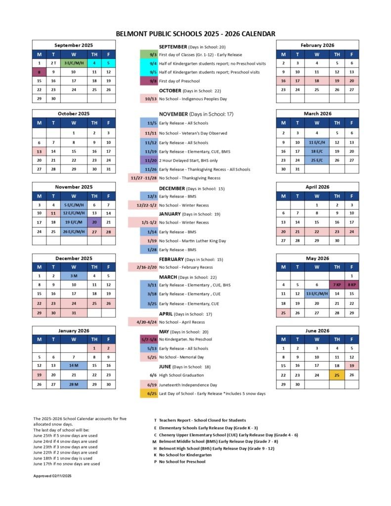 Belmont Public Schools CALENDAR