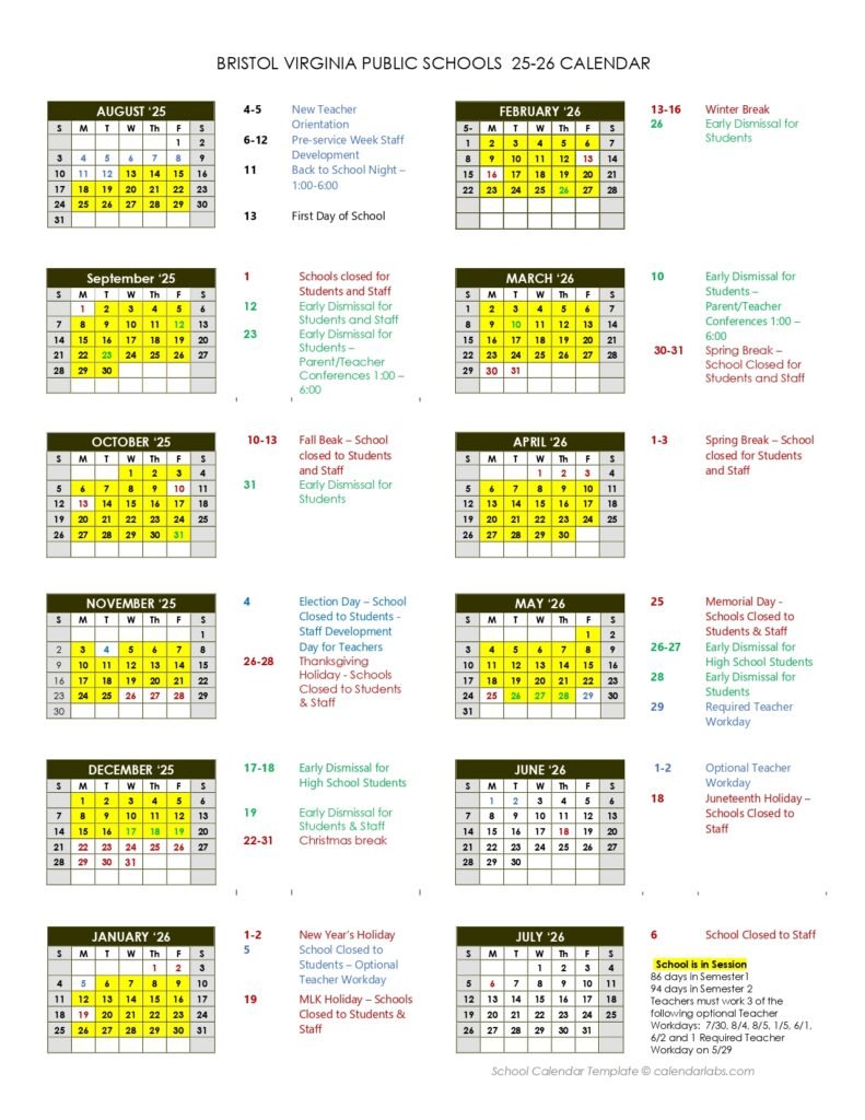 Bristol Virginia Public Schools CALENDAR