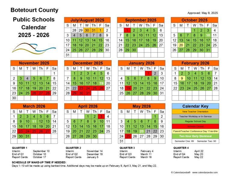 Botetourt County Public Schools Calendar 25 26 Revised PDF EduCounty