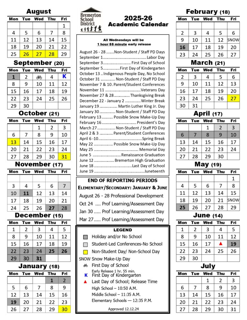 Bremerton School District wa Calendar 25 26 Revised EduCounty