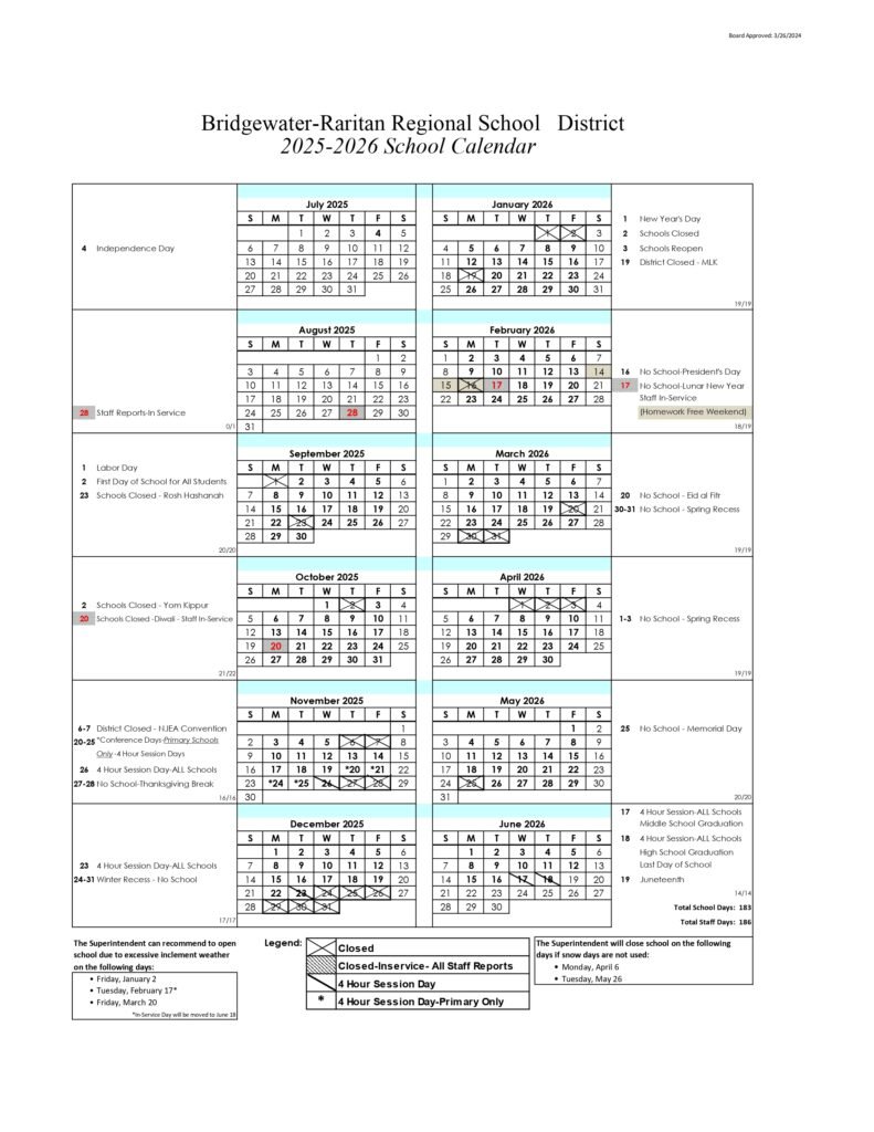 Bridgewater-Raritan Regional School District CALENDAR