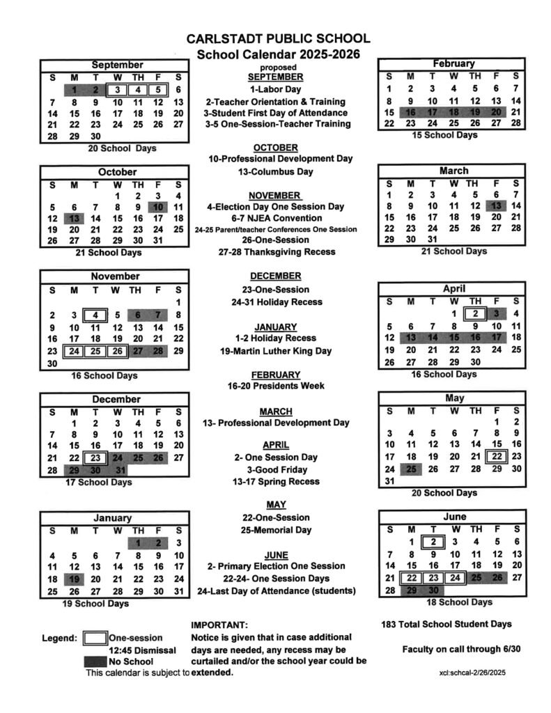 Carlstadt Public Schools calendar