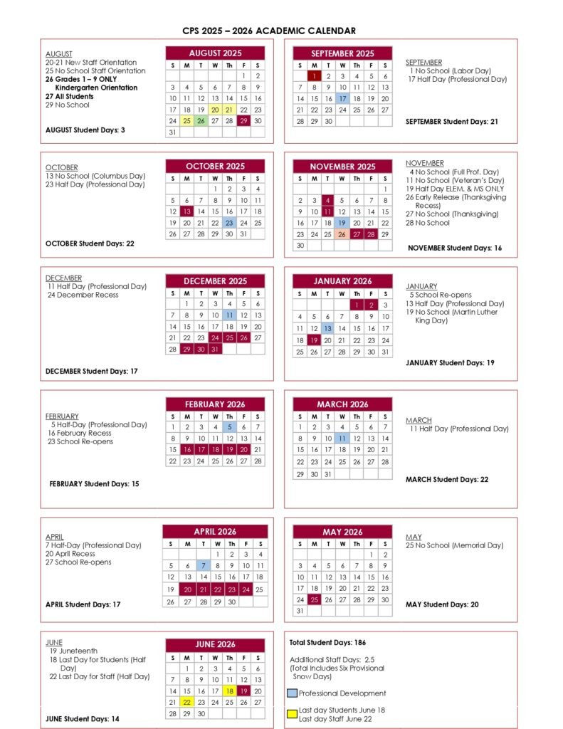 Chelmsford Public Schools CALENDAR