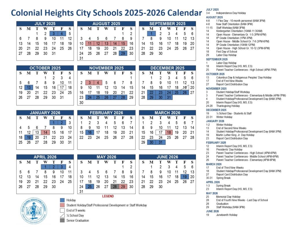 Colonial Heights Public Schools CALENDAR