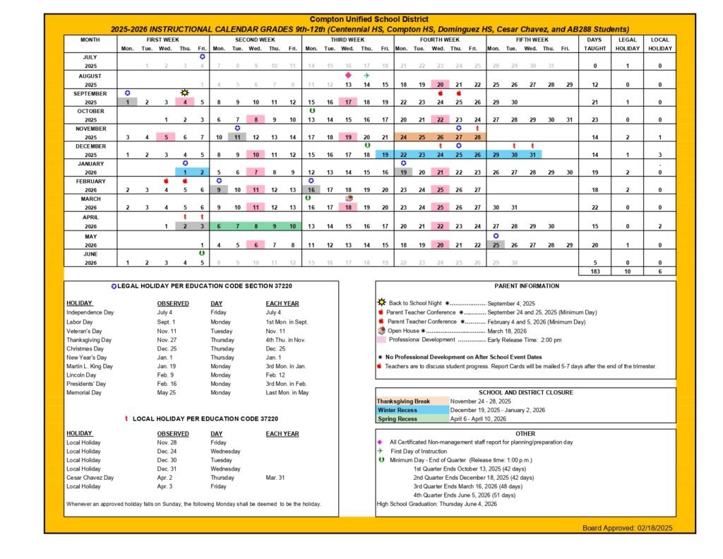 COMPTON USD CALENDAR