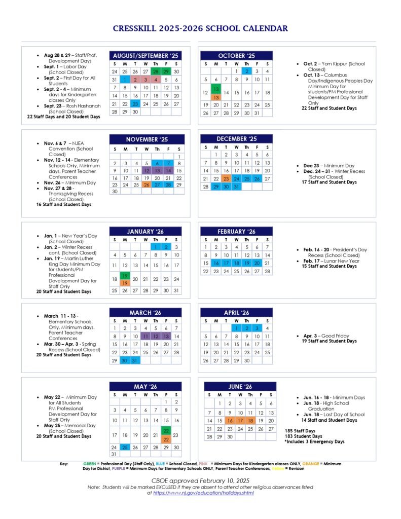 Cresskill Public Schools calendar
