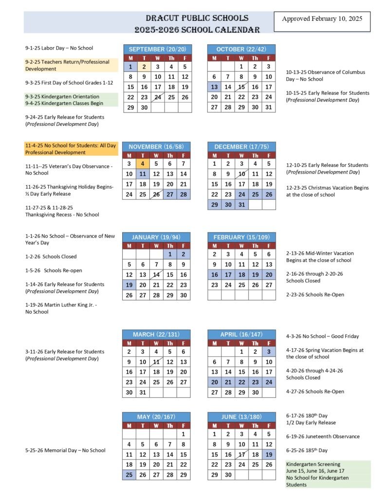 Dracut Public Schools calendar