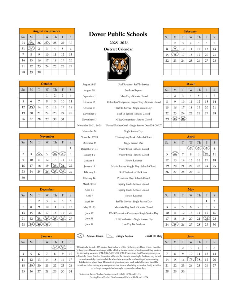 Dover Public schools calendar 25 26 Revised PDF EduCounty