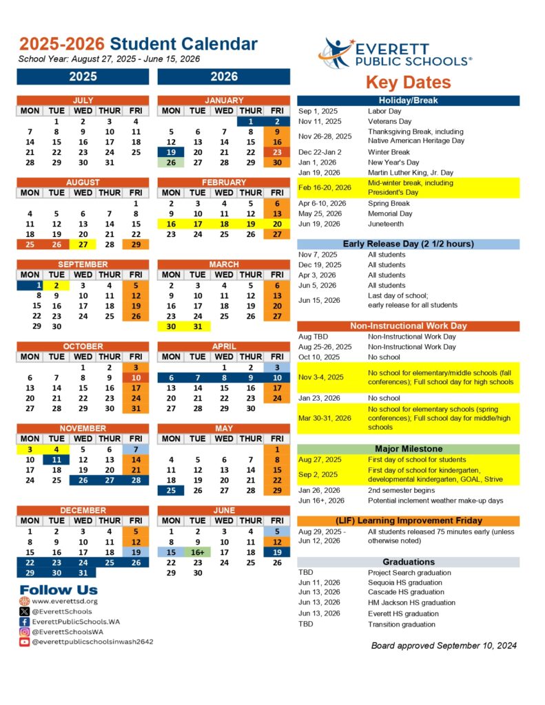 Everett Public Schools calendar 25 26 Revised PDF EduCounty
