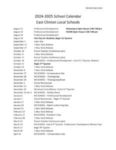 EAST CLINTON LOCAL DISTRICT CALENDAR