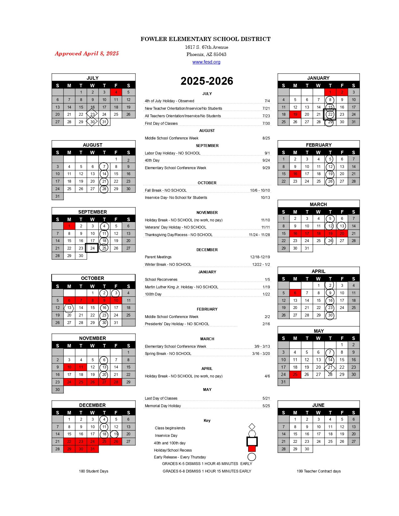 Fowler elementary school az district calendar 25 26 revised pdf