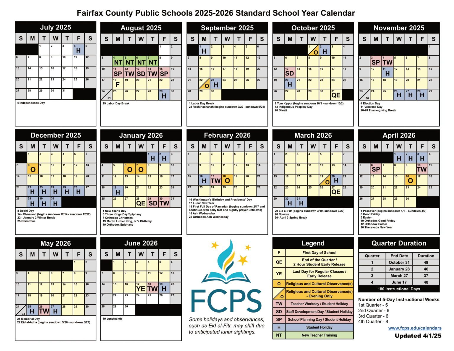 Fairfax County Public Schools Calendar 2526 Revised [PDF] EduCounty