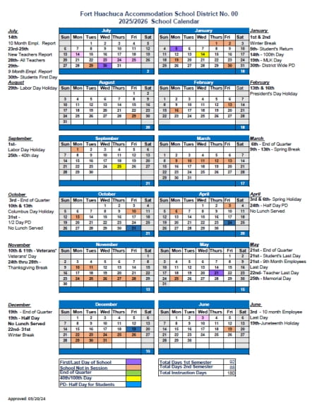 Fort Huachuca Accommodation School District calendar