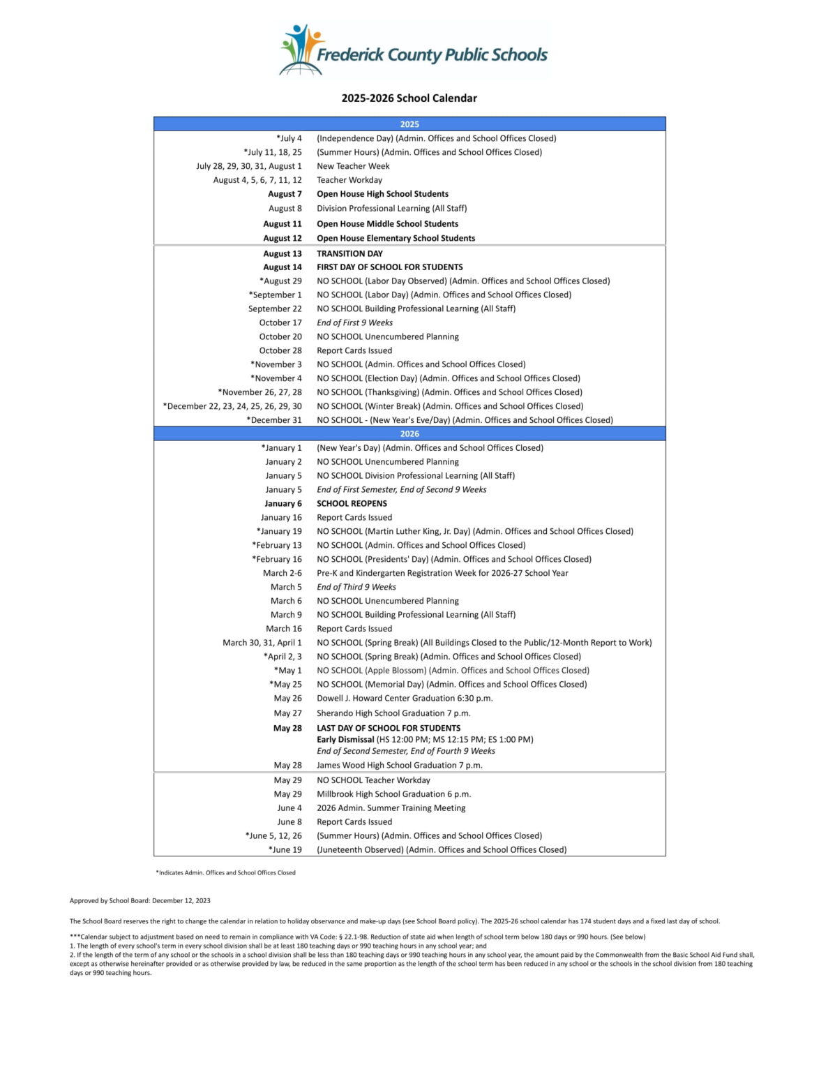 Frederick County Public Schools Calendar 25 26 Revised PDF EduCounty Frederick County Public Schools Calendar 25 26 Revised PDF EduCounty