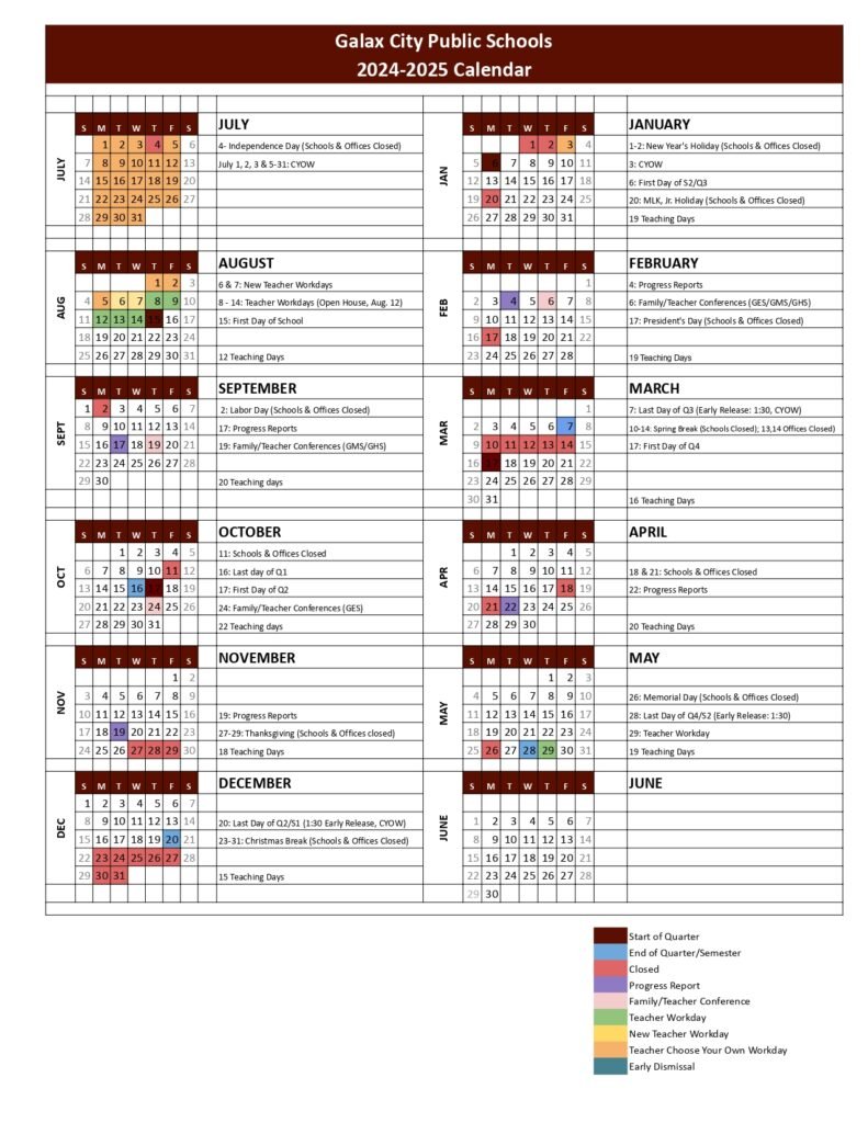 Galax City Public Schools Calendar