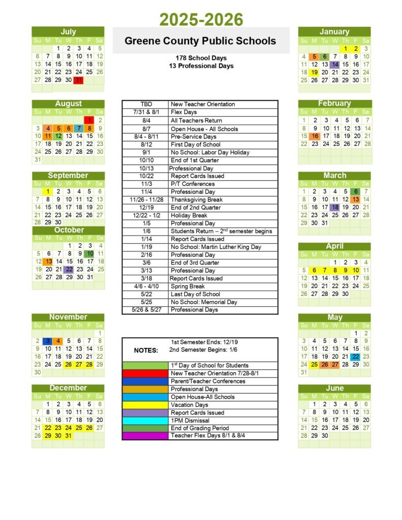 Greene County public schools calendar