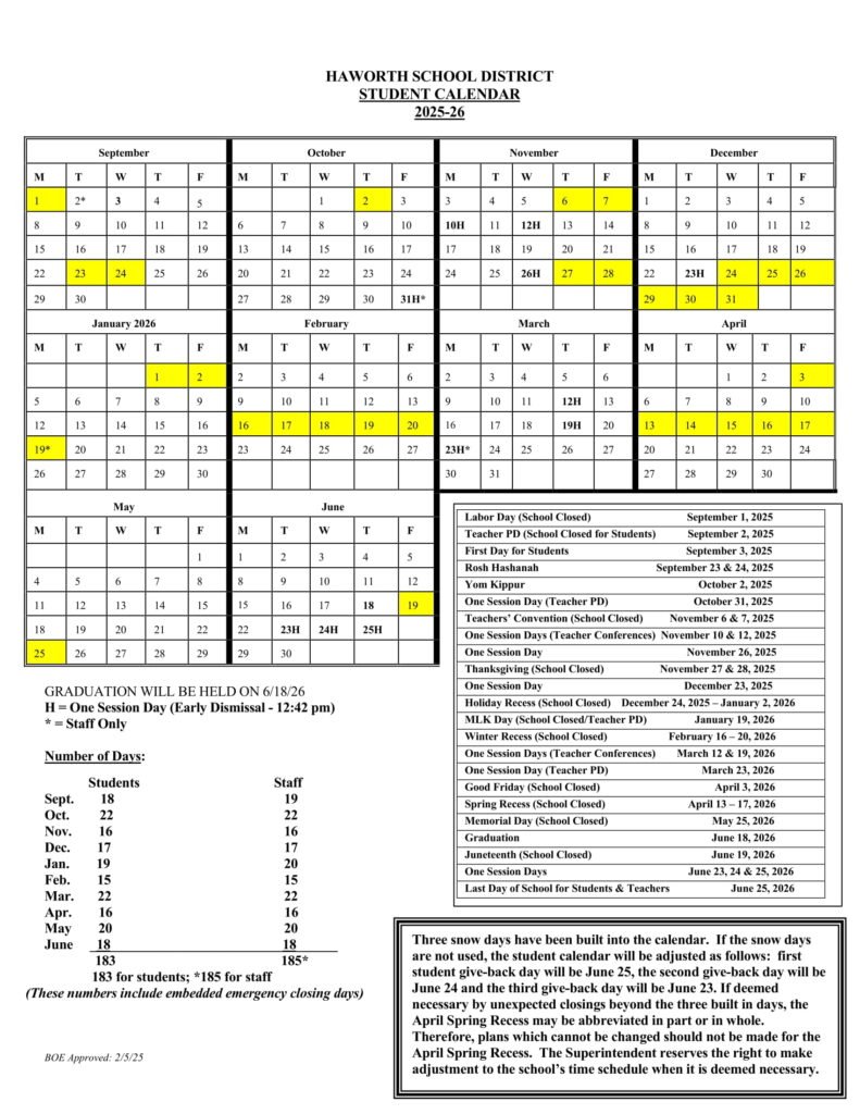 Haworth Public School Calendar