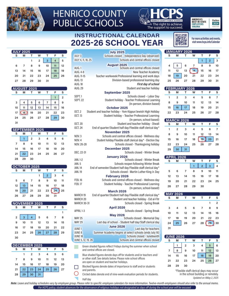 Henrico County Public HCPS School Calendar 2526 Revised [PDF] EduCounty