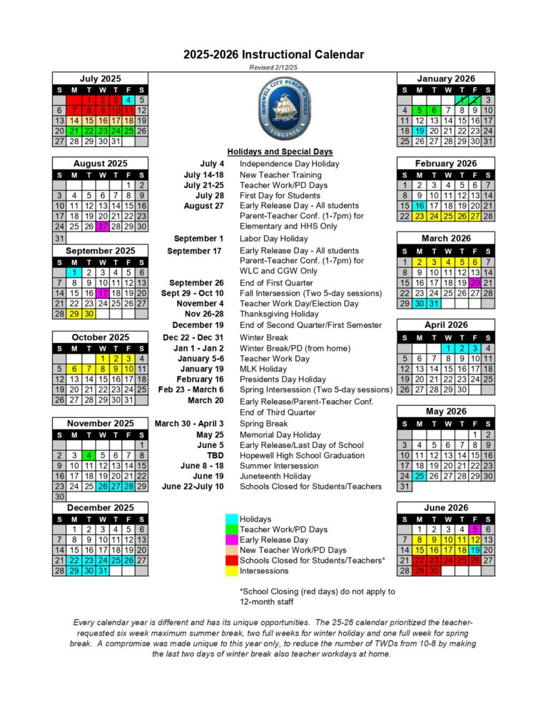 Hopewell City Public Schools Calendar 25 26 Revised PDF EduCounty