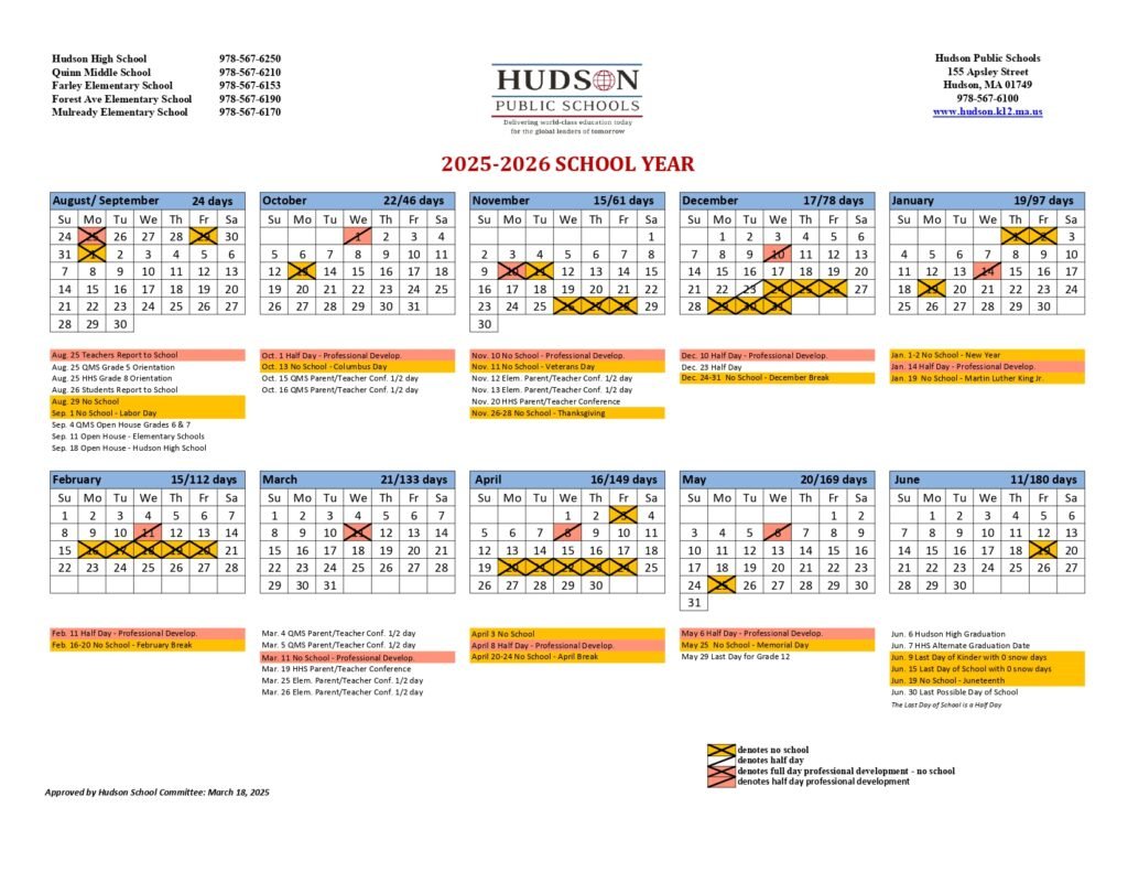 hudson public schools calendar