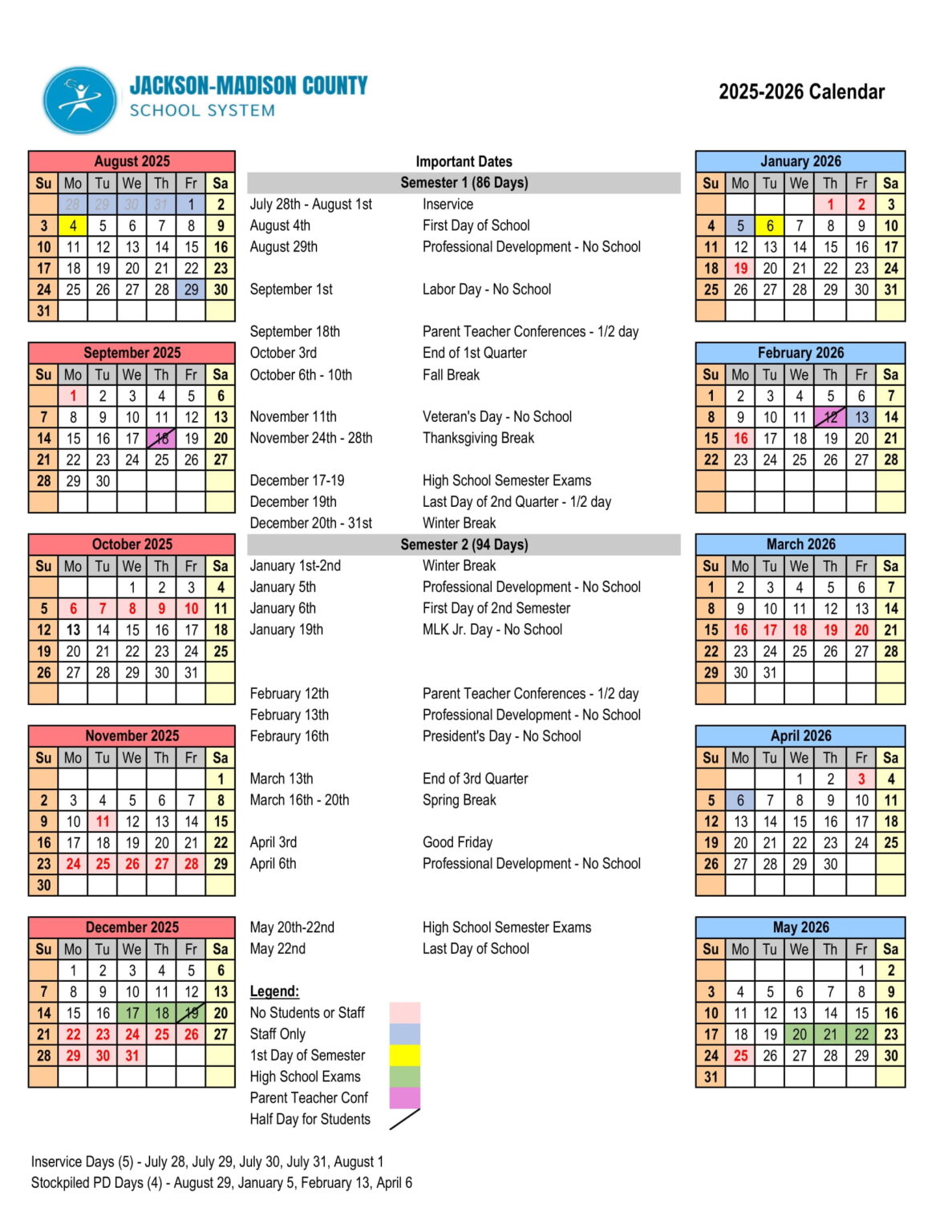 Jackson Madison County Schools Calendar 25-26 Revised [pdf] - EduCounty