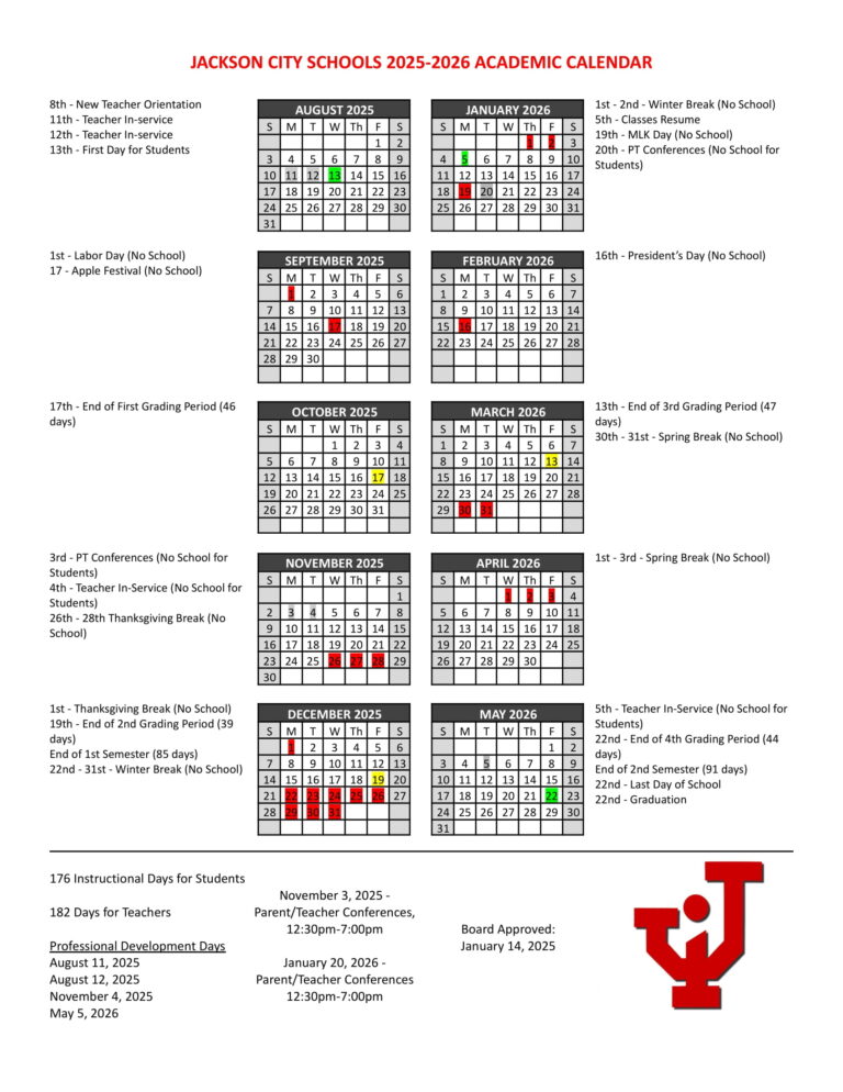 Jackson City Schools Calendar 2526 Revised [PDF] EduCounty