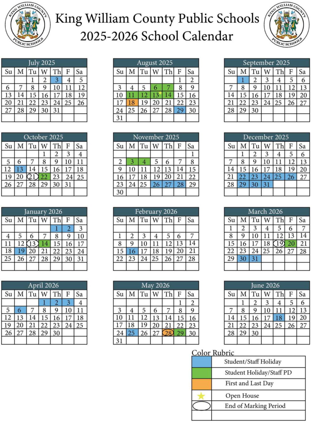 King William County Public Schools Calendar 25 26 Revised EduCounty