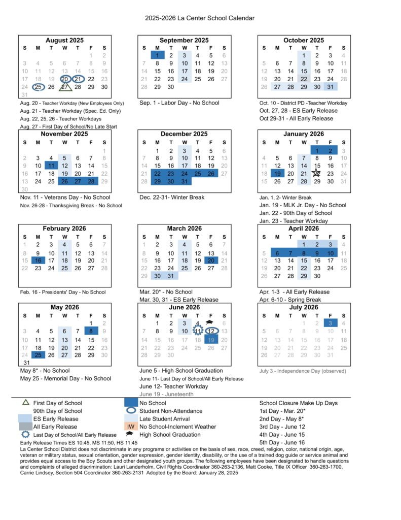 La Center school district calendar