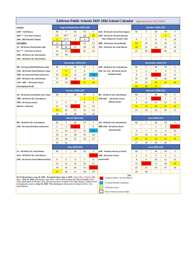 Littleton Public Schools calendar