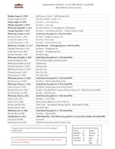 Lowell Public Schools CALENDAR