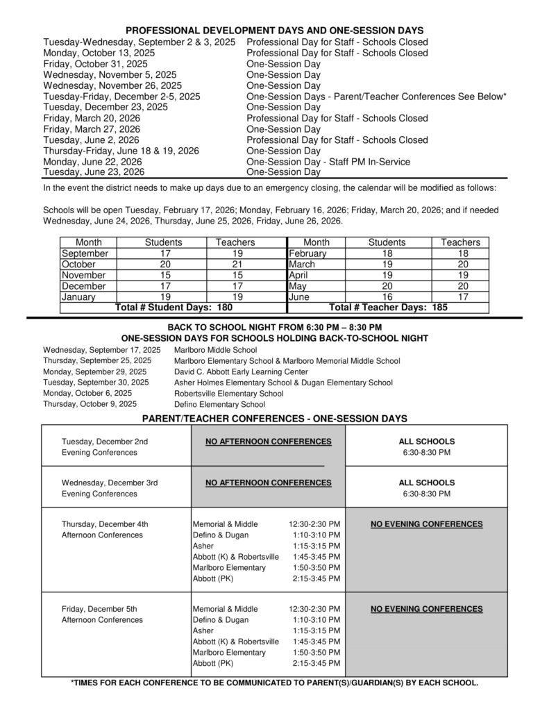 Marlboro Township school calendar 25-26 Revised [PDF] - EduCounty