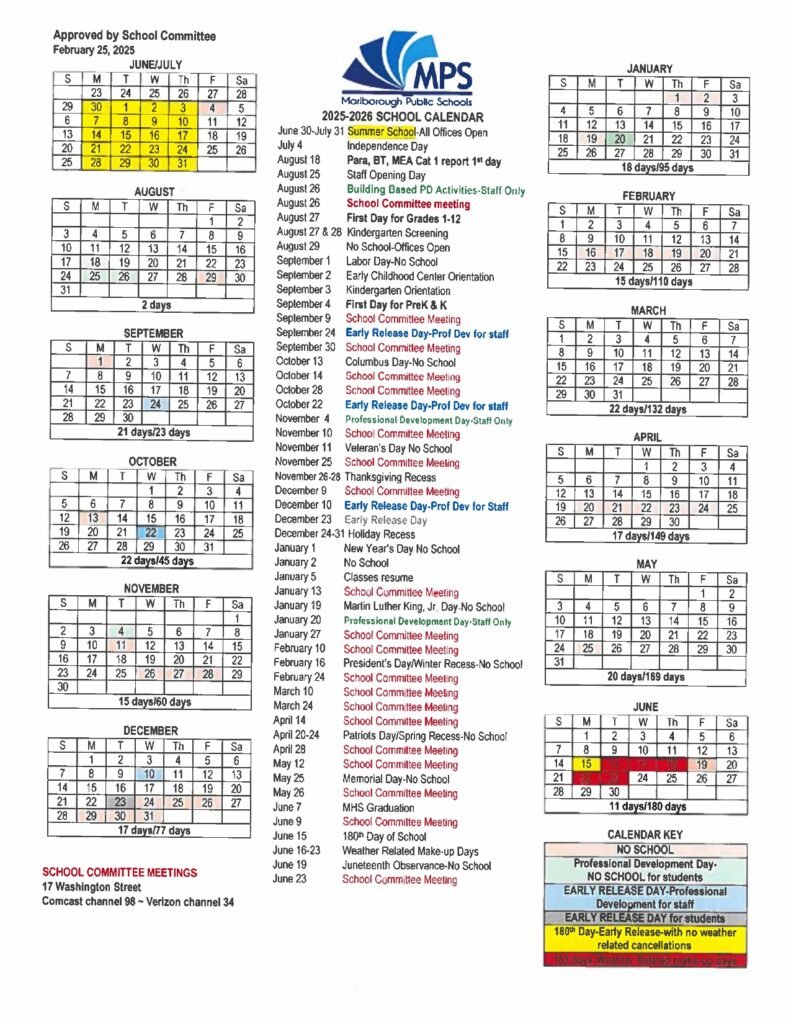 Marlborough Public Schools CALENDAR