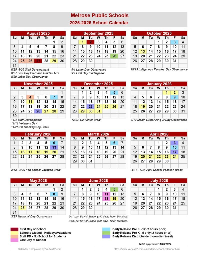 Melrose Public Schools CALENDAR